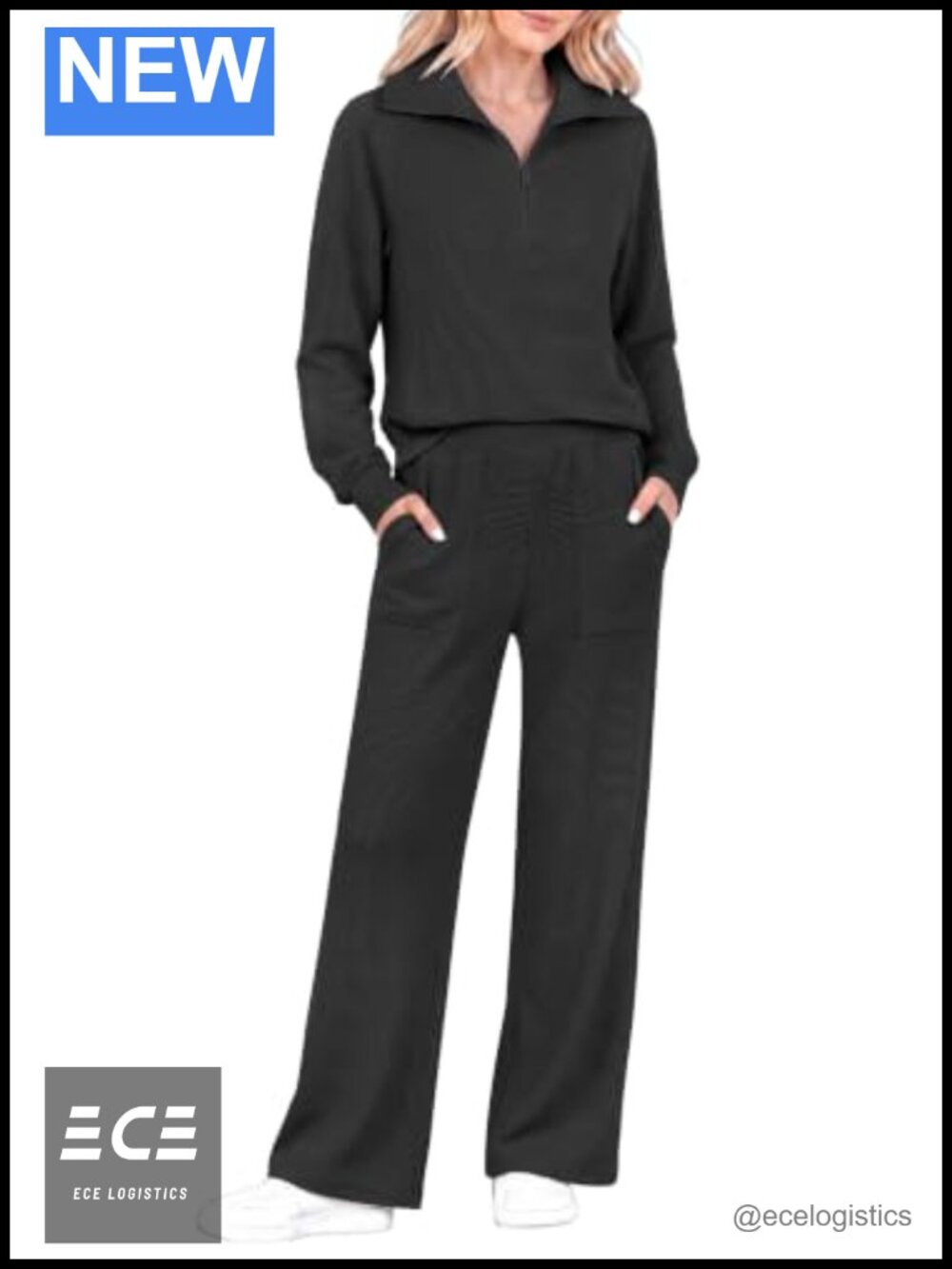 Women 2 Piece Ribbed Knit Lounge Set Half Zip Wide Leg Sweatsuit